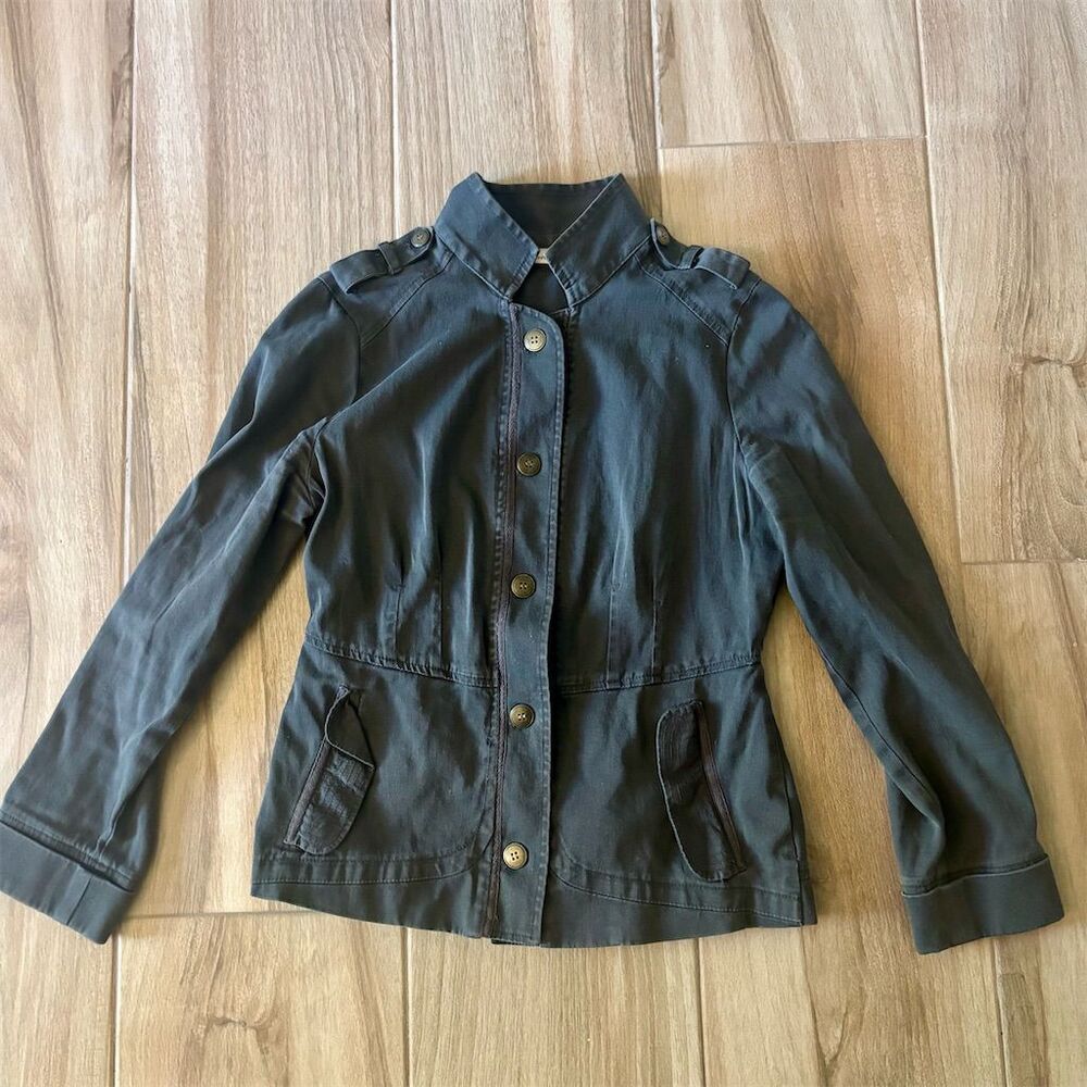 DKNY Jeans Women's Gray Military Style Jacket M Long Sleeve Casual Button Up